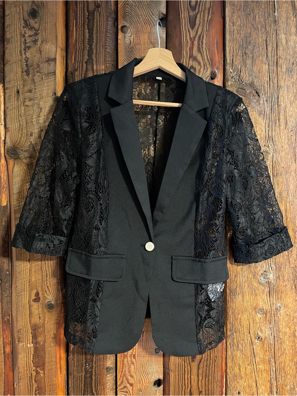 Women's Black Lace-Panel Blazer Jacket